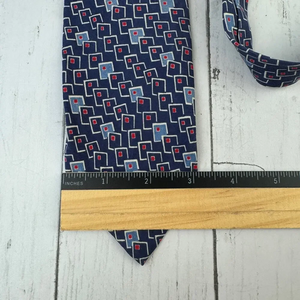 VTG Polo Ralph Lauren Blue/White Silk Handmade Geometric Neck Tie USA